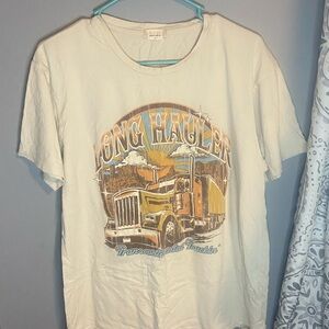 Altar'd State Cream Tee with Yellow and Orange Truck Graphic